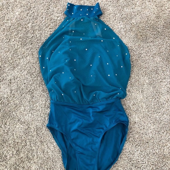 Ivy Sky Other - Teal Halter Leotard with Rhinestones